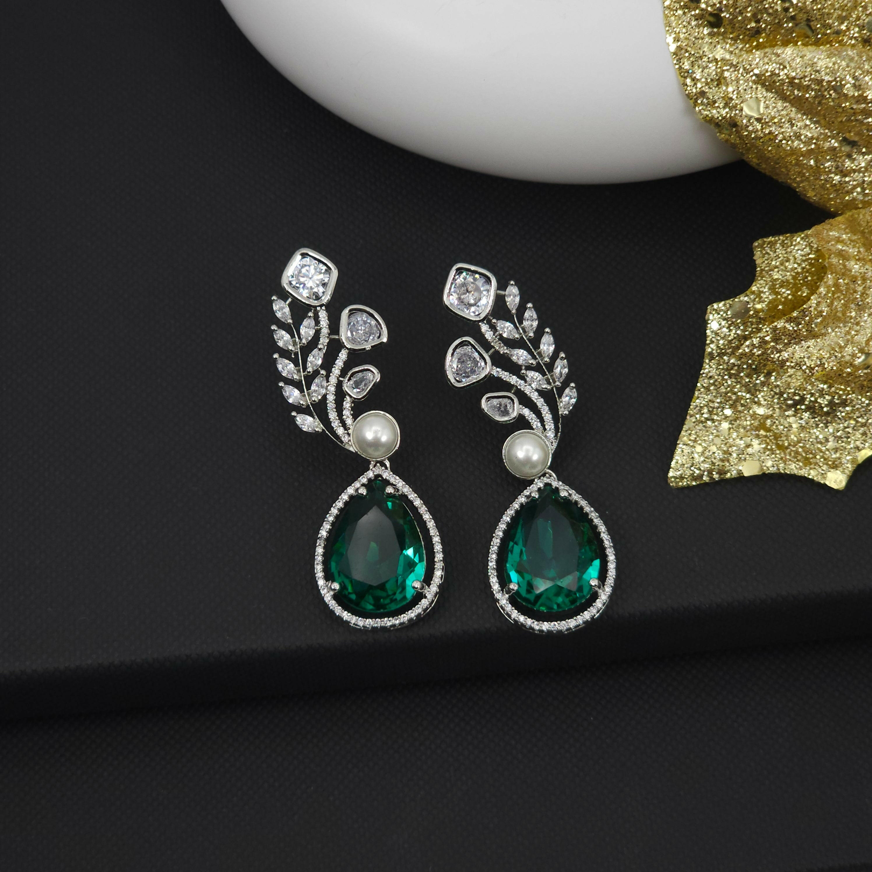 fancy fab Jewels Earrings Green Tulip - American Diamond Earrings