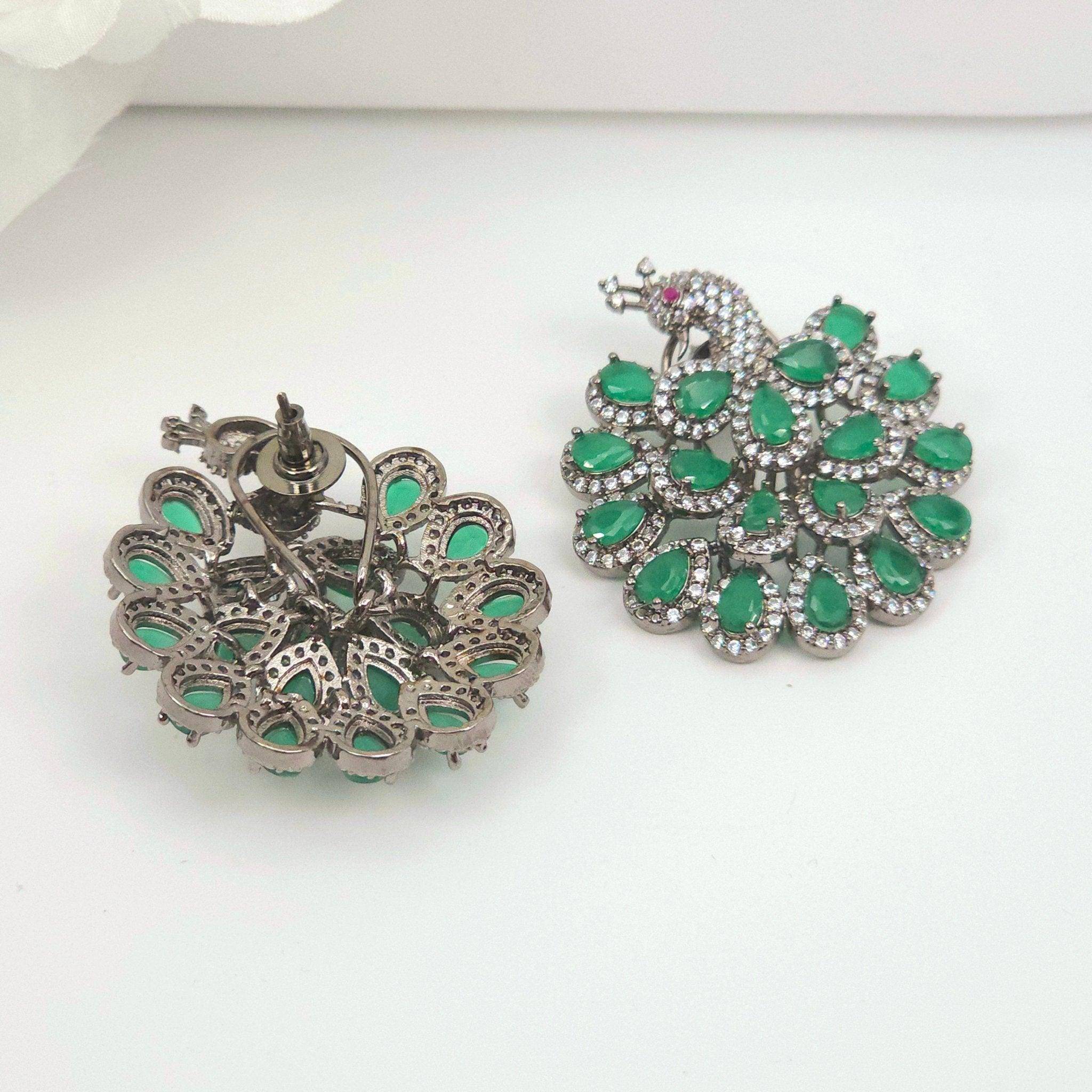 Peacock style AD Morni Stud Earrings - Fancy Fab Jewels