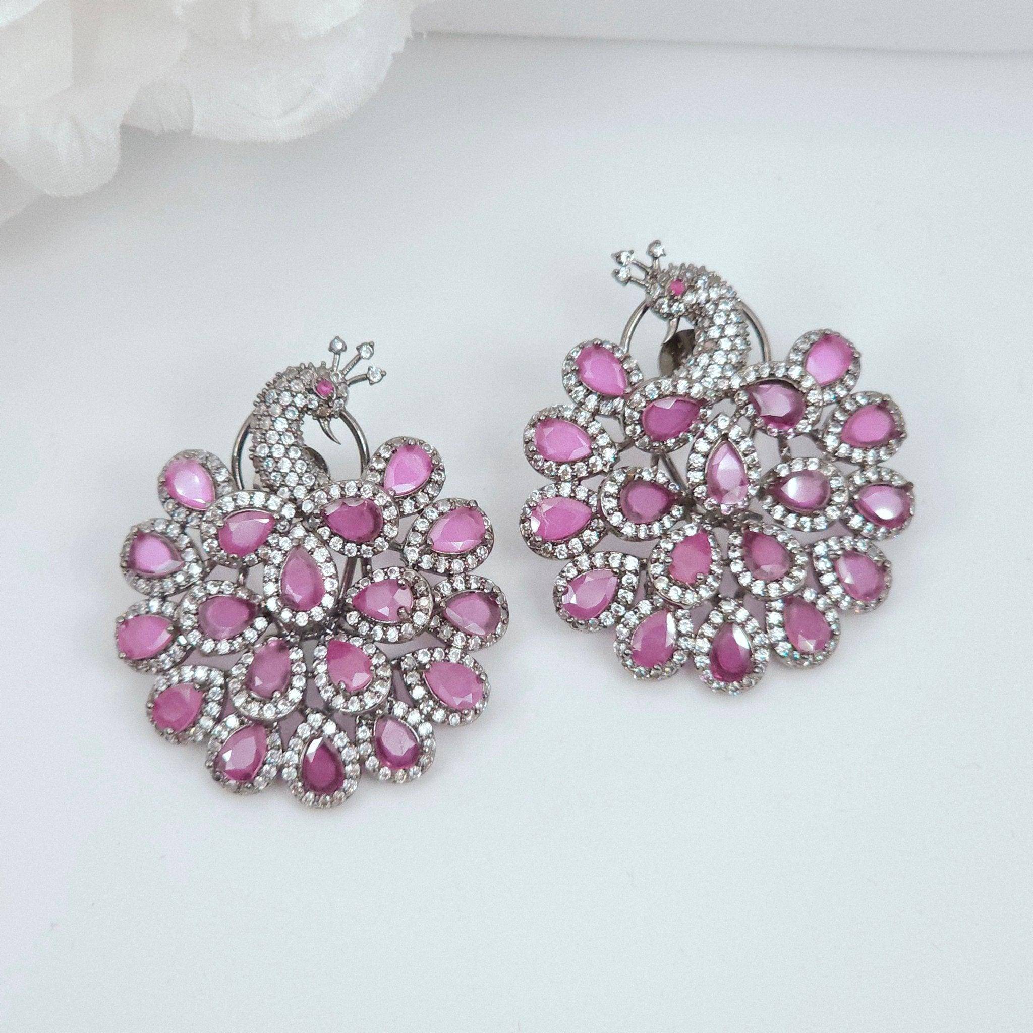 Peacock style AD Morni Stud Earrings - Fancy Fab Jewels