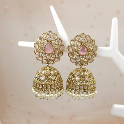 Heer Antique Gold Polki Jhumki Earrings - Fancy Fab Jewels