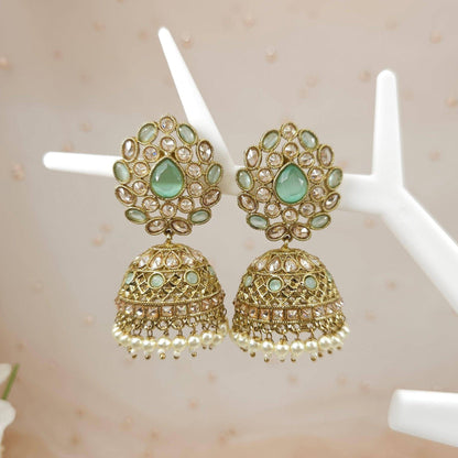 Heer Antique Gold Polki Jhumki Earrings - Fancy Fab Jewels