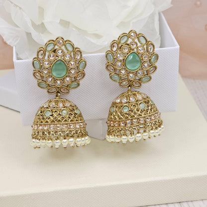 Heer Antique Gold Polki Jhumki Earrings - Fancy Fab Jewels