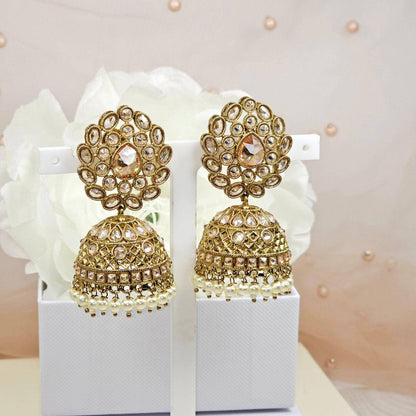 Heer Antique Gold Polki Jhumki Earrings - Fancy Fab Jewels