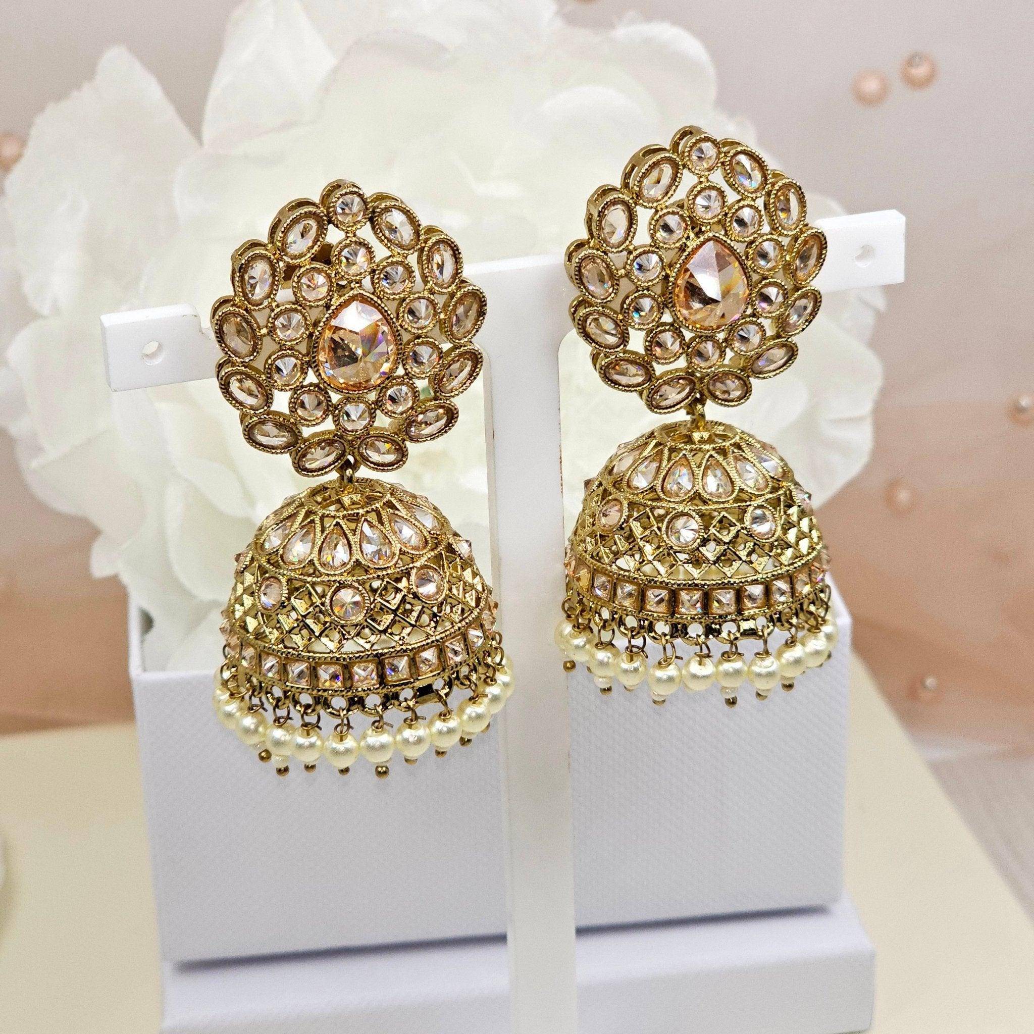 Heer Antique Gold Polki Jhumki Earrings - Fancy Fab Jewels