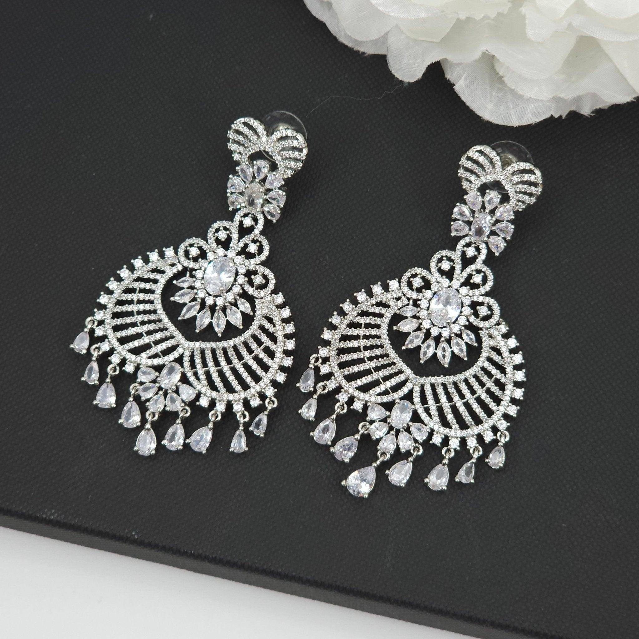 Adina American Diamond Silver Dangle Earrings - Fancy Fab Jewels