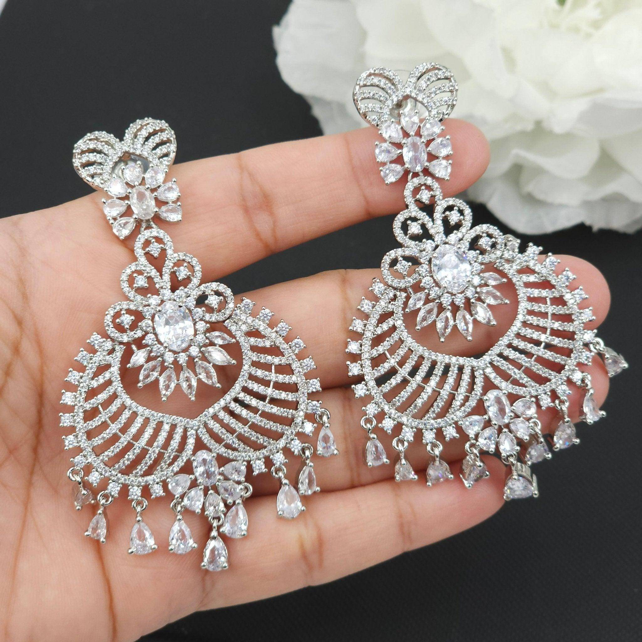 Adina American Diamond Silver Dangle Earrings - Fancy Fab Jewels