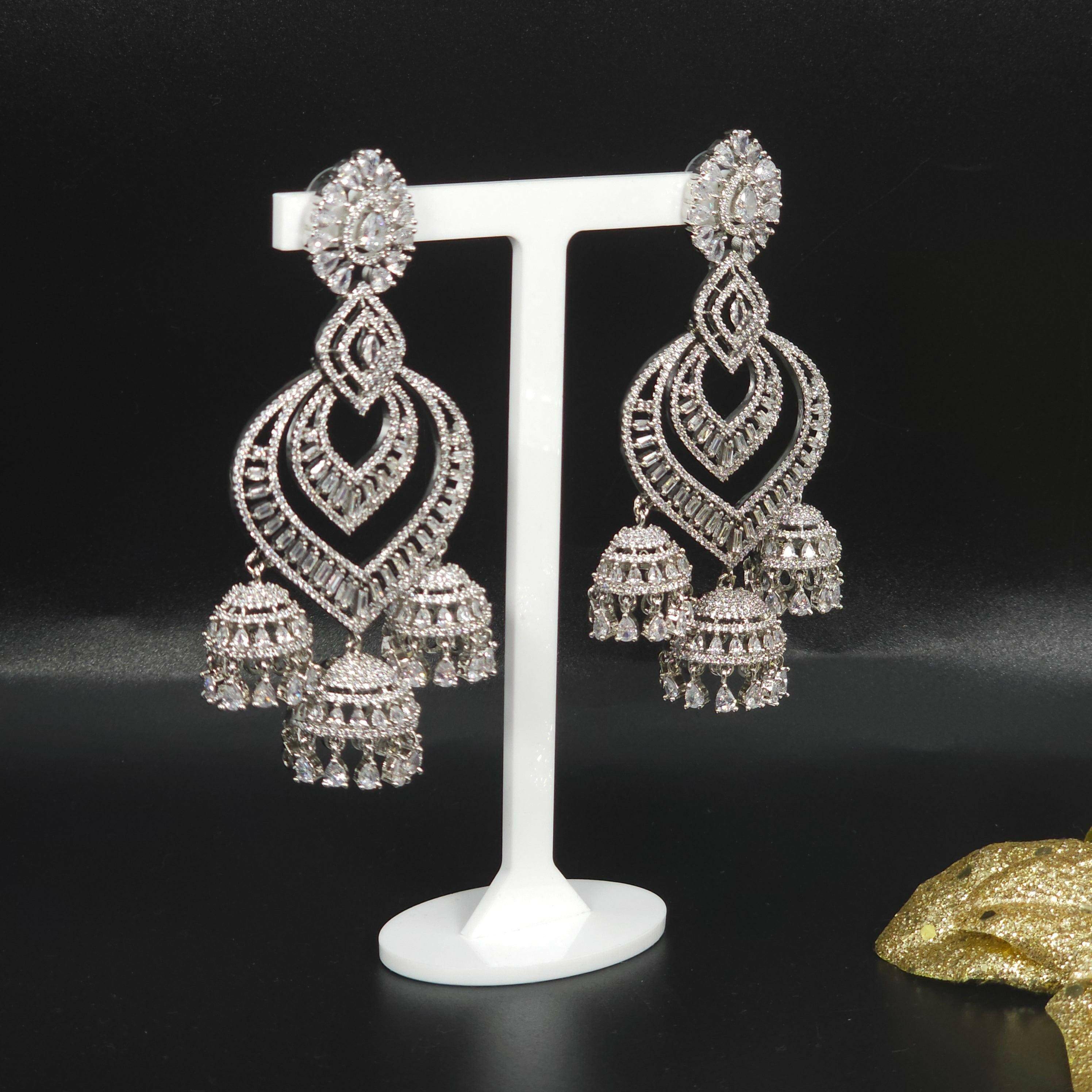 American Diamond Jhumka Earrings | Silver Jhumka Earrings - Fancy Fab Jewels