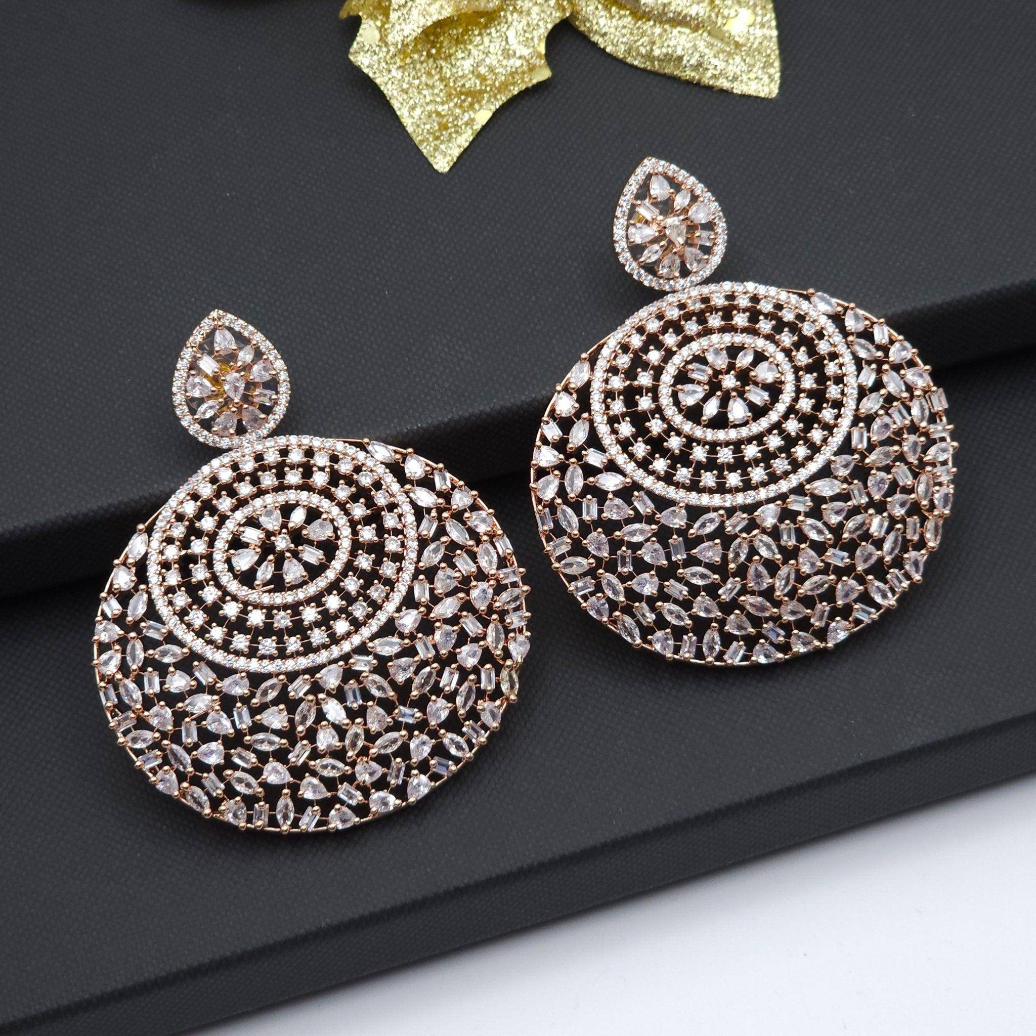 Bella American Diamond Silver Statement Earrings - Fancy Fab Jewels