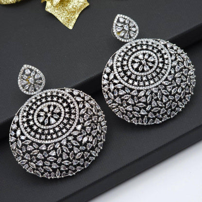 Bella American Diamond Silver Statement Earrings - Fancy Fab Jewels