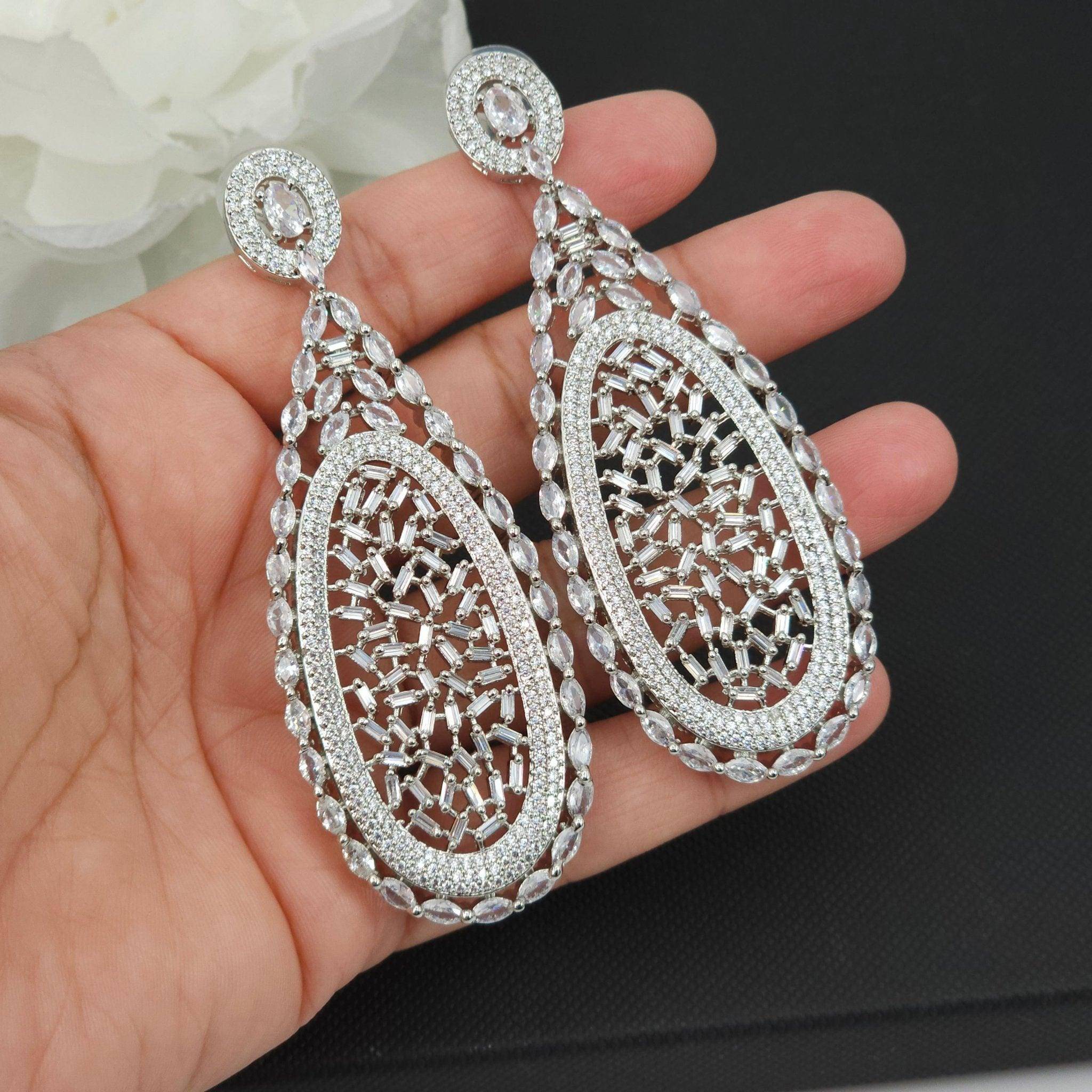 Raya American Diamond Statement Earrings - Fancy Fab Jewels