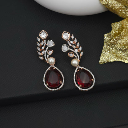 fancy fab Jewels Earrings Ruby Tulip - American Diamond Earrings