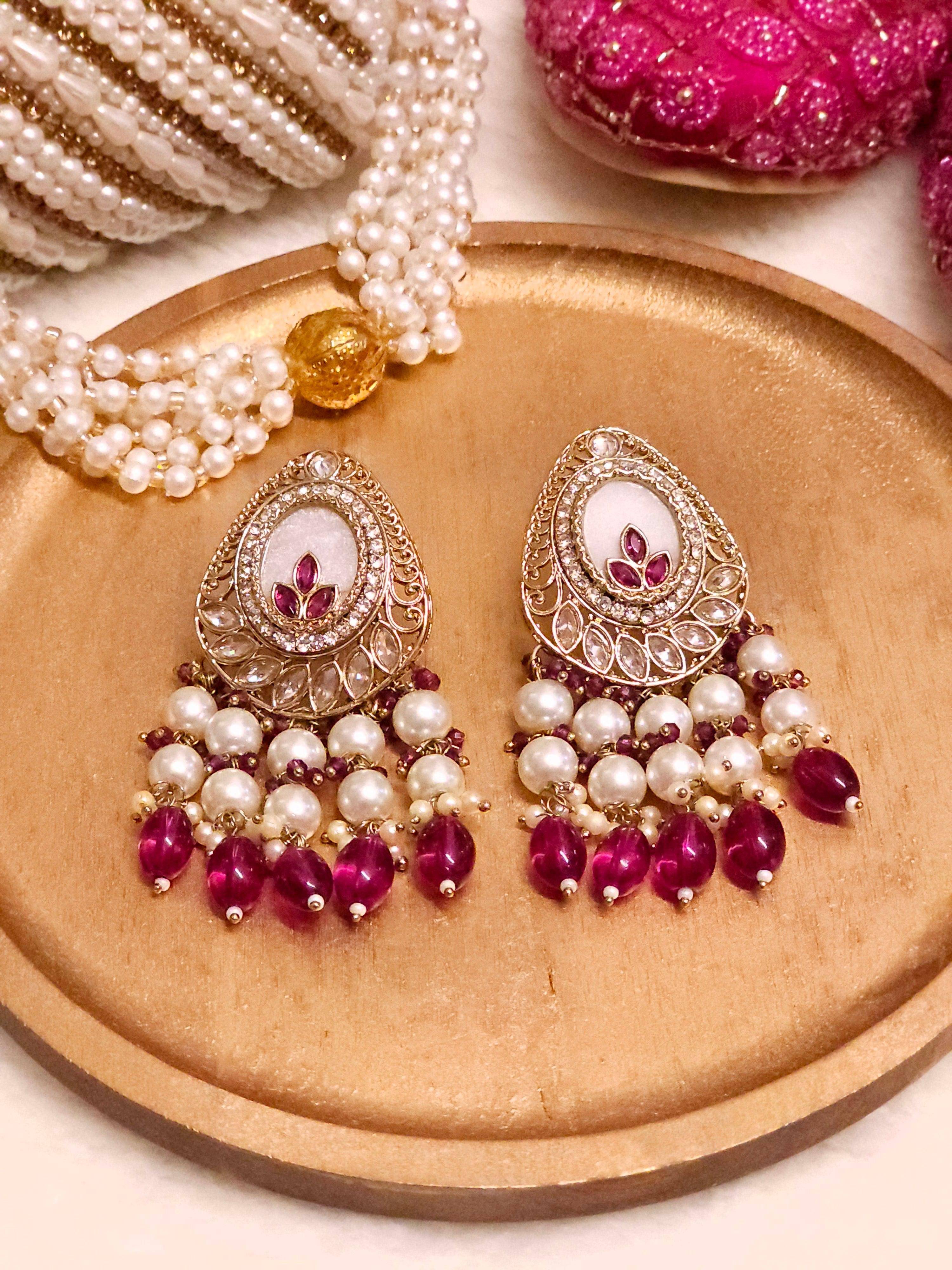 Tamanna Bridal Pearl Earrings | Pearl Drop Earrings - Fancy Fab Jewels