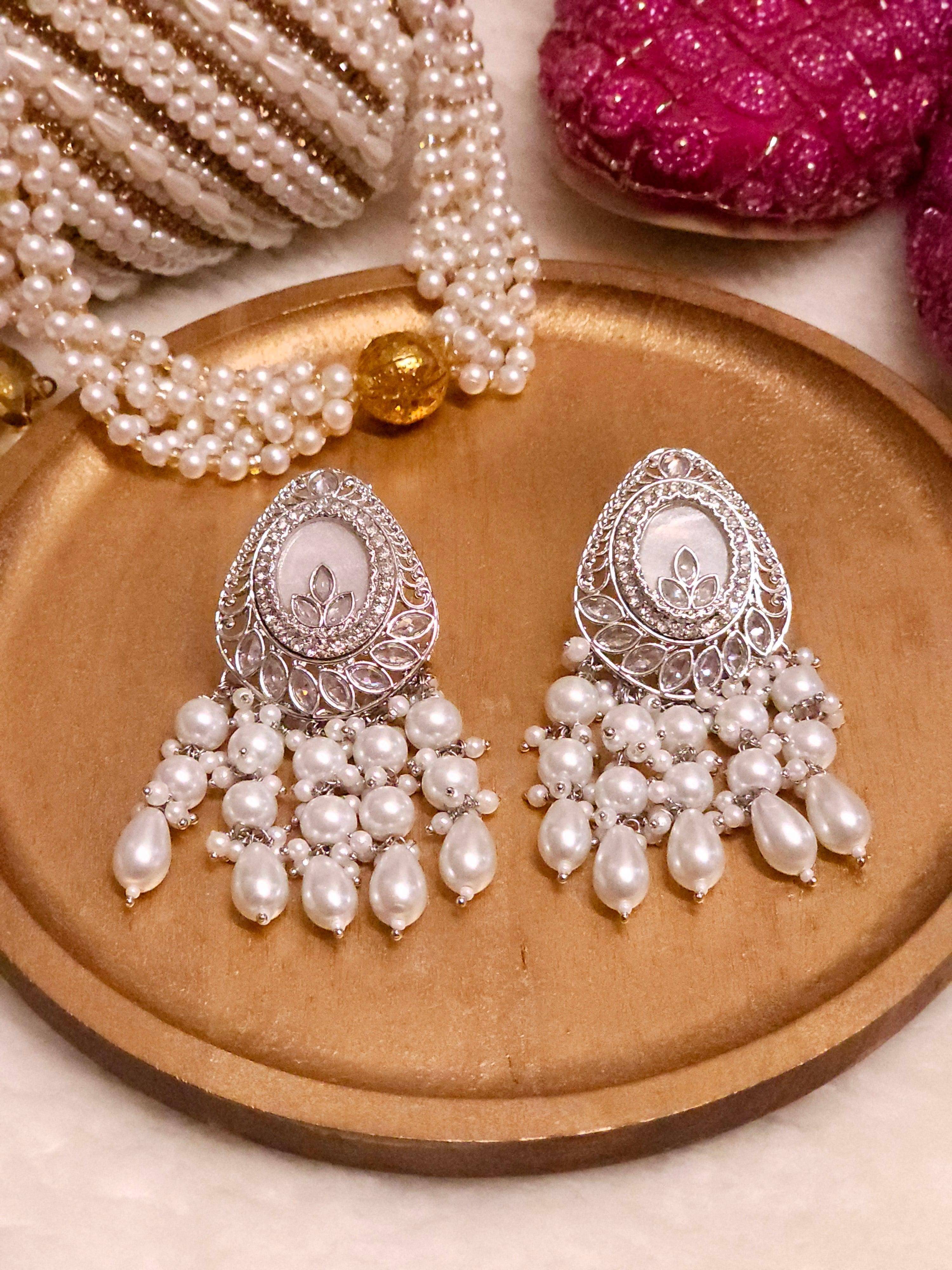 Tamanna Bridal Pearl Earrings | Pearl Drop Earrings - Fancy Fab Jewels