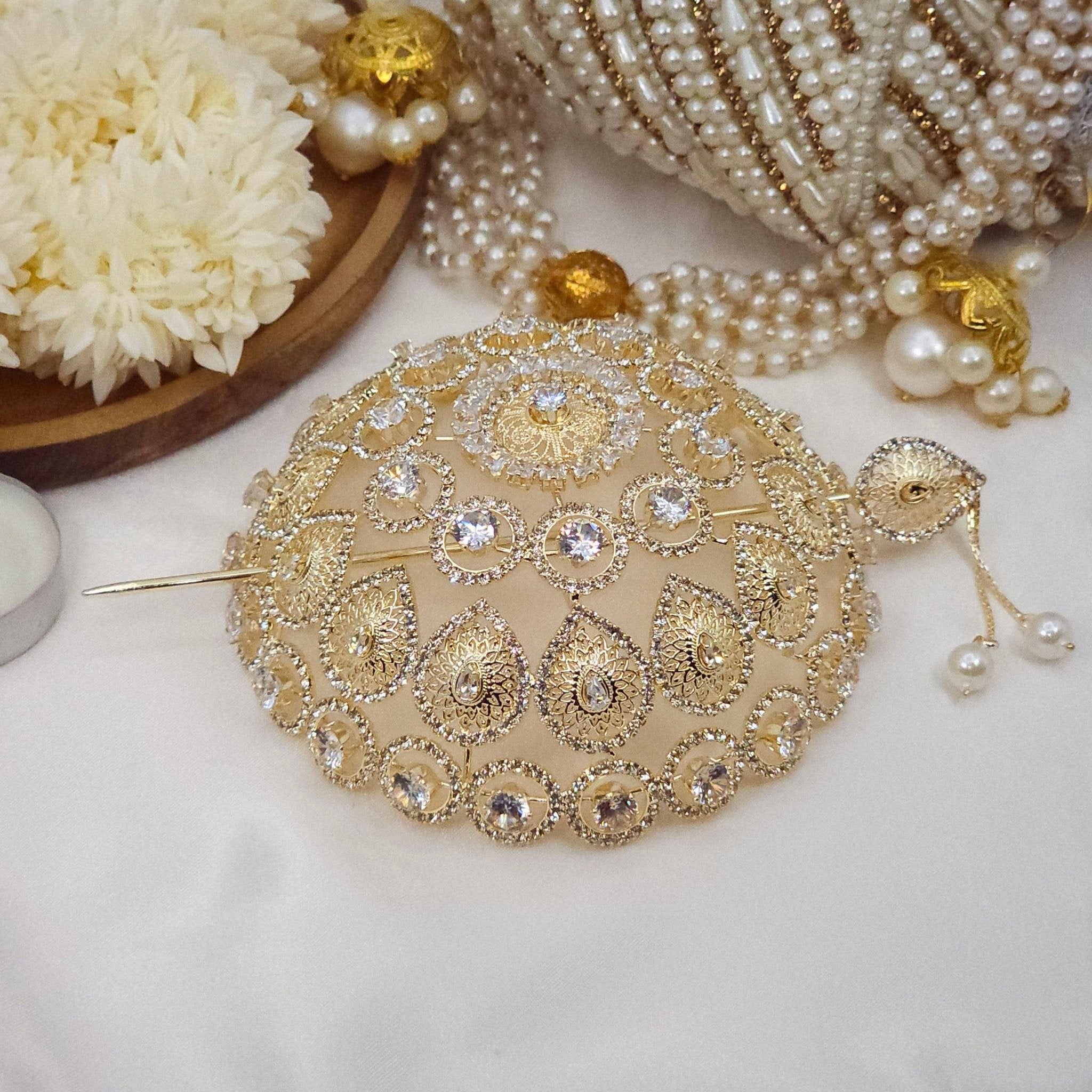 American Diamond CZ Hair Bun Holder And Pin Accessory – Hair Bun Holder And Pin | Fancy Fab Jewels UK