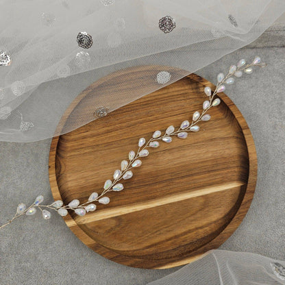 Crystal Beads and Pearls long Bridal Hairvine Hair Brooch Headpiece - Fancy Fab Jewels