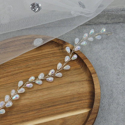 Crystal Beads and Pearls long Bridal Hairvine Hair Brooch Headpiece - Fancy Fab Jewels