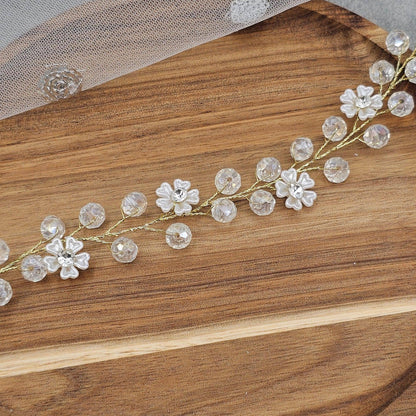 Crystal Beads and Pearls long Bridal Hairvine Hair Brooch Headpiece - Fancy Fab Jewels