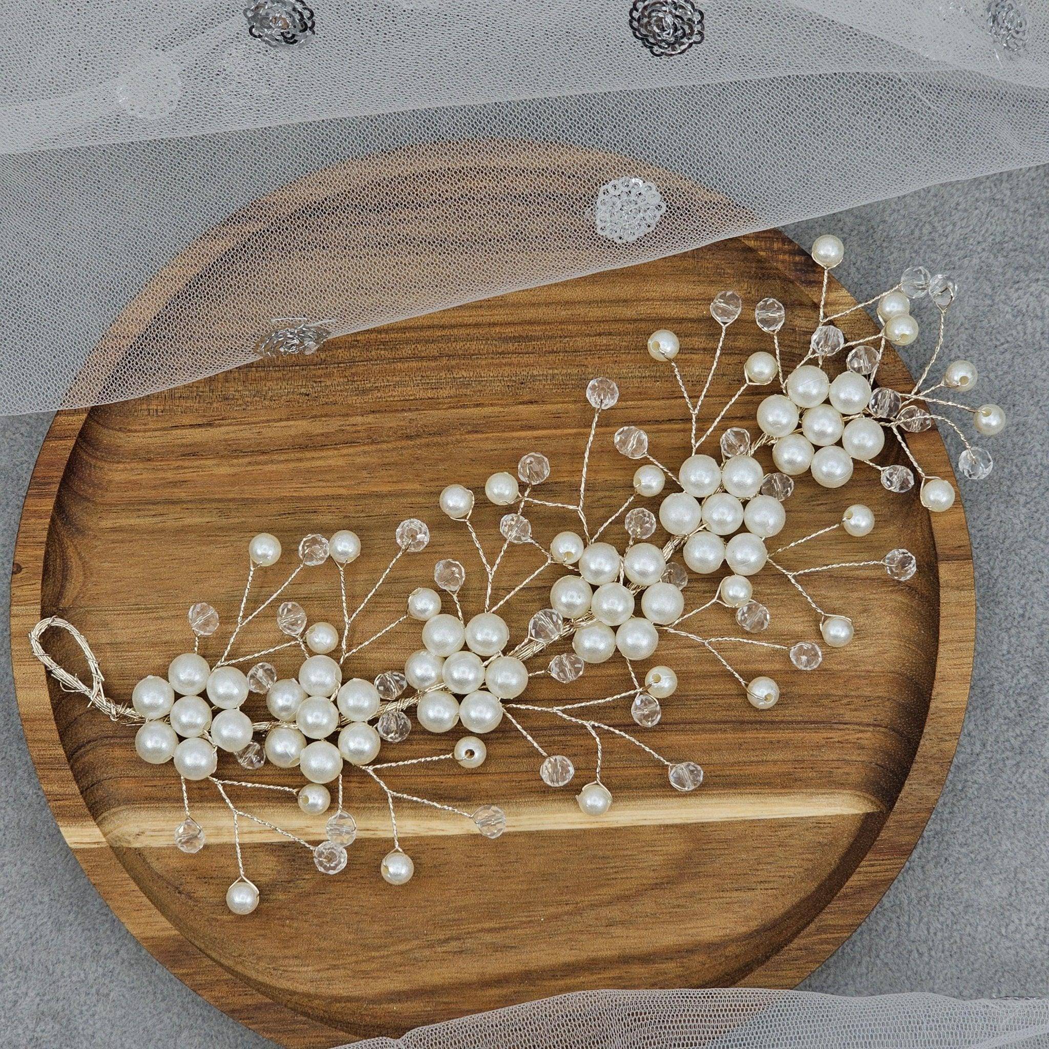 Lia Ivory Bridal Hairvine Hair Brooch Headpiece - Fancy Fab Jewels