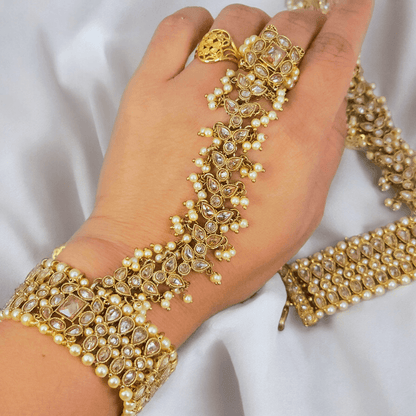 Statement Pearl Droplet Polki Hand Harness - Fancy Fab Jewels