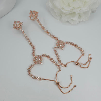 Alaya - Pair of Cubic Zirconia Hand Harness Hathphool - Fancy Fab Jewels