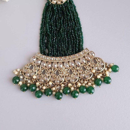 Green Antique gold Beaded Jhoomar, Passa, - Fancy Fab Jewels