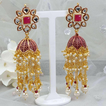 Veena Kundan Painted Statement Jhumka Earrings - Fancy Fab Jewels