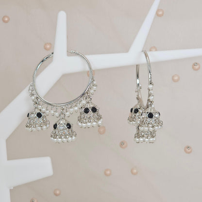 Neha - Silver Bali Jhumka Earrings - Fancy Fab Jewels