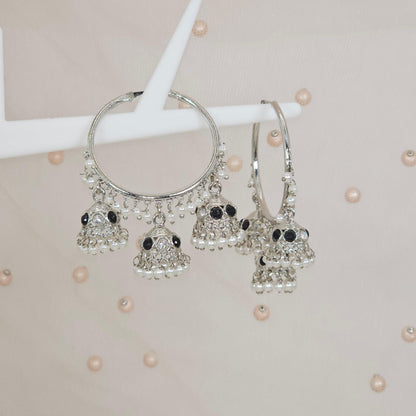 Neha - Silver Bali Jhumka Earrings - Fancy Fab Jewels