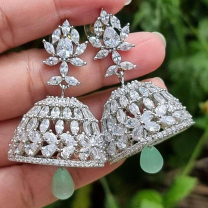 Amaya Silver AD Jhumka Earrings - Fancy Fab Jewels