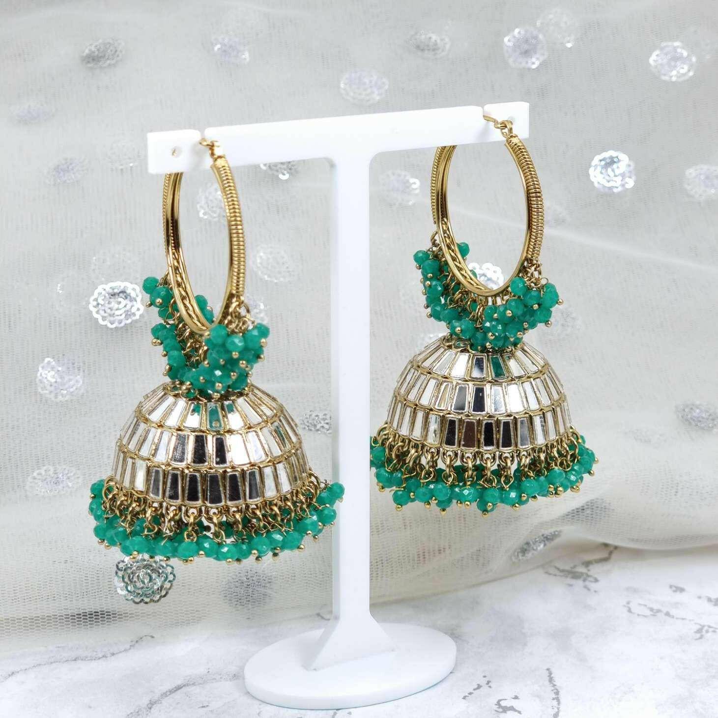 Sonam- Antique Gold Mirrored Statement Jhumki Bali - Fancy Fab Jewels