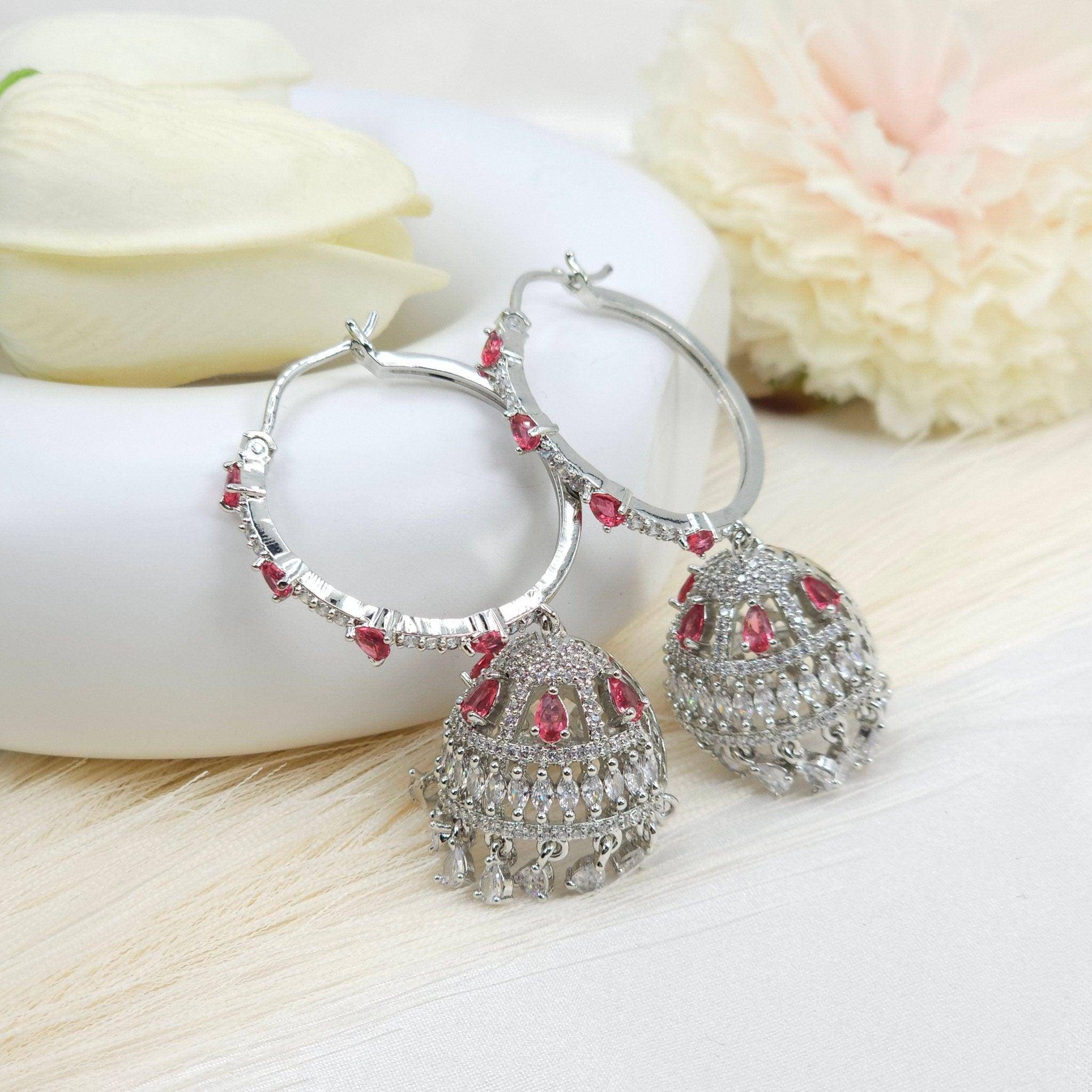 DANIA - American Diamond Hoop Jhumki Earrings - Fancy Fab Jewels