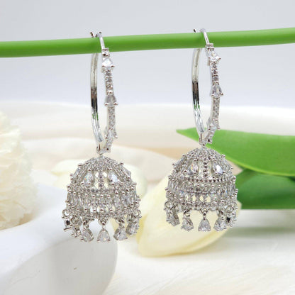 DANIA - American Diamond Hoop Jhumki Earrings - Fancy Fab Jewels