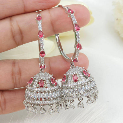 DANIA - American Diamond Hoop Jhumki Earrings - Fancy Fab Jewels