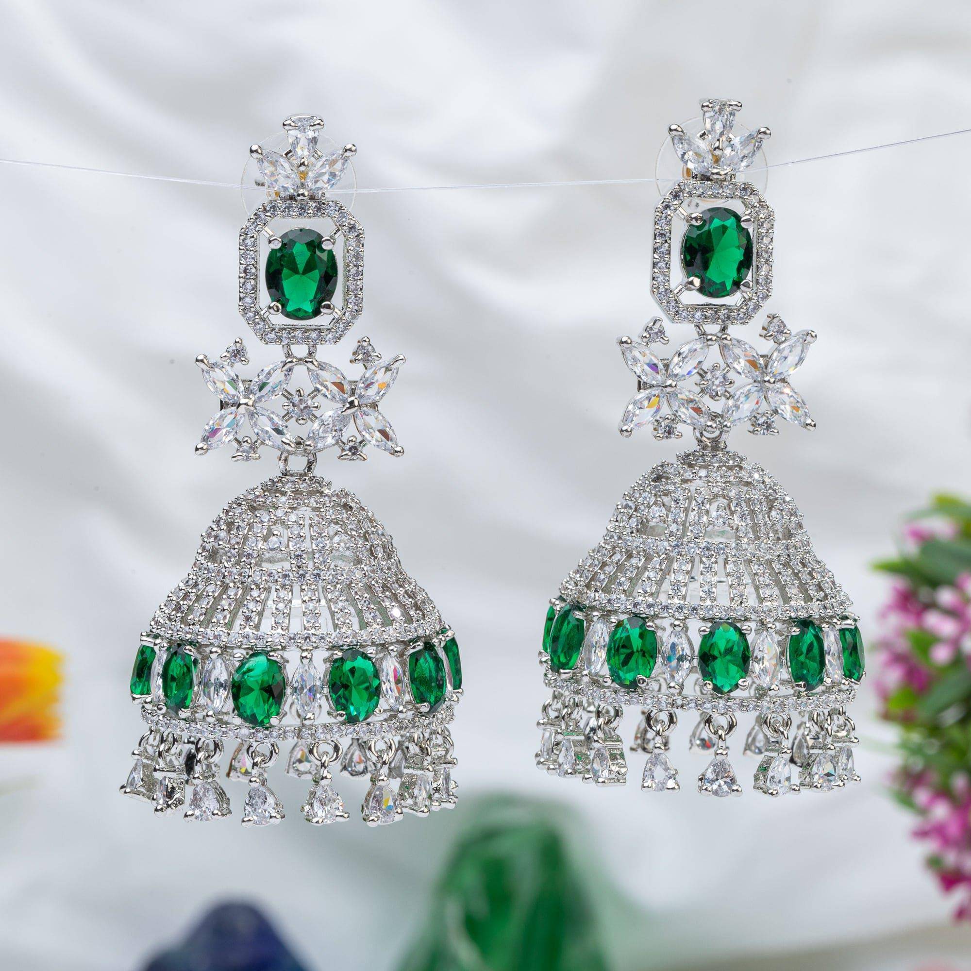 Ella - Silver American Diamond Jhumki Earrings - Fancy Fab Jewels