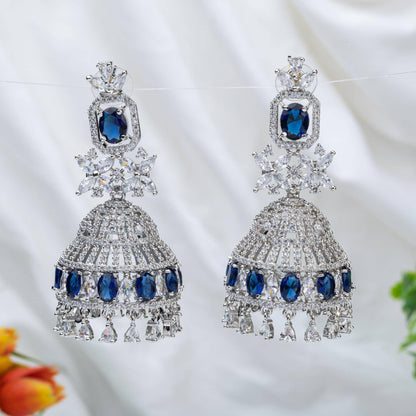 Ella - Silver American Diamond Jhumki Earrings - Fancy Fab Jewels