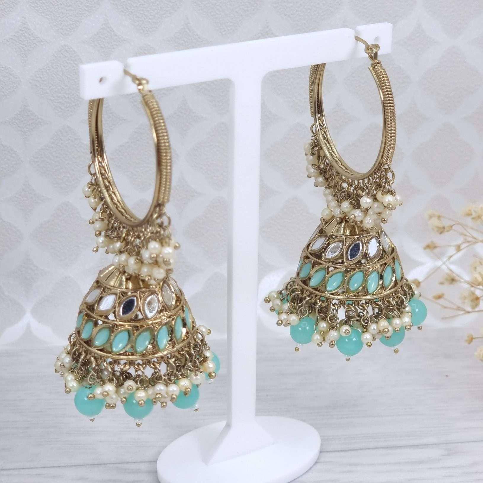 Ira- Antique Gold Mirrored Statement Jhumki Earrings - Fancy Fab Jewels