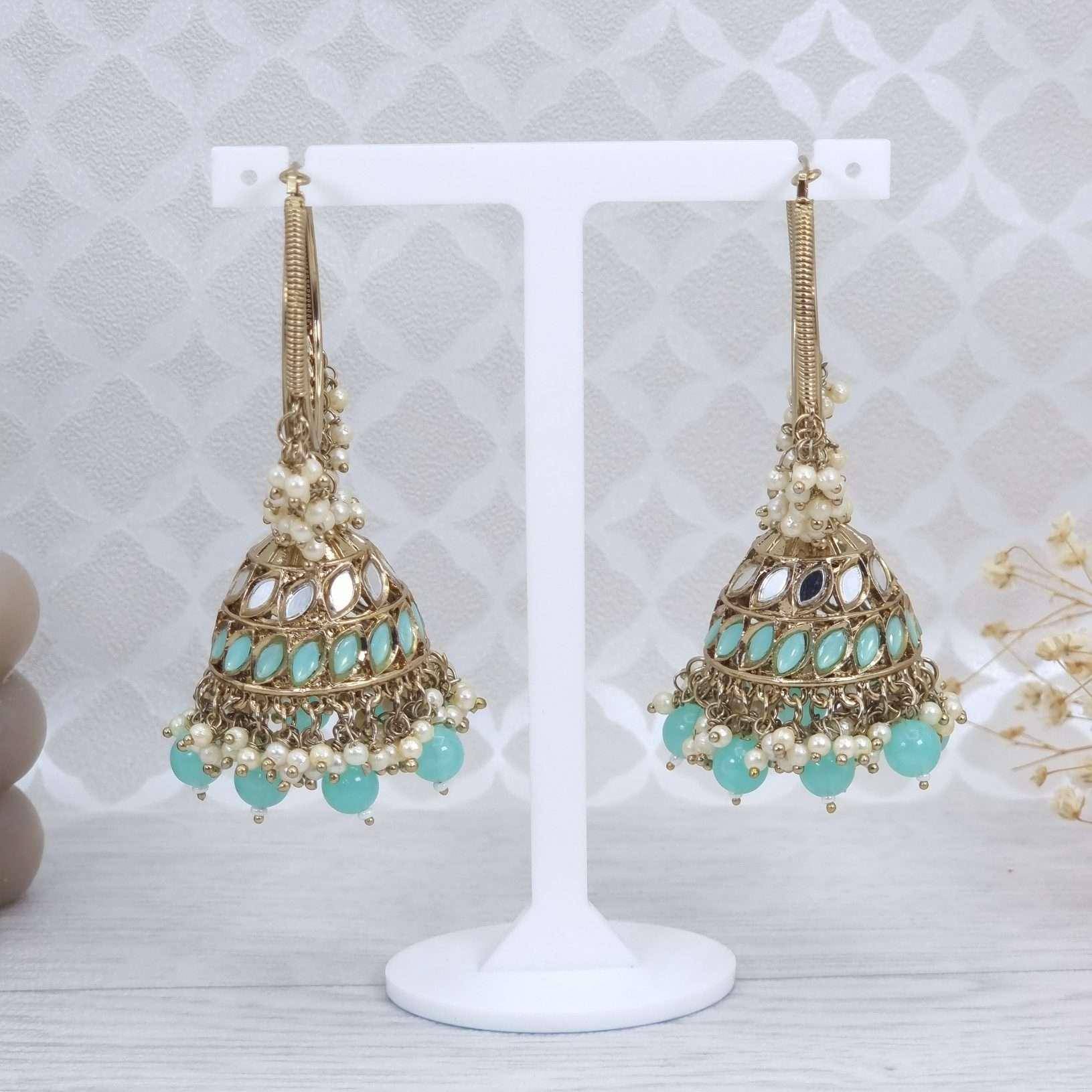 Ira- Antique Gold Mirrored Statement Jhumki Earrings - Fancy Fab Jewels