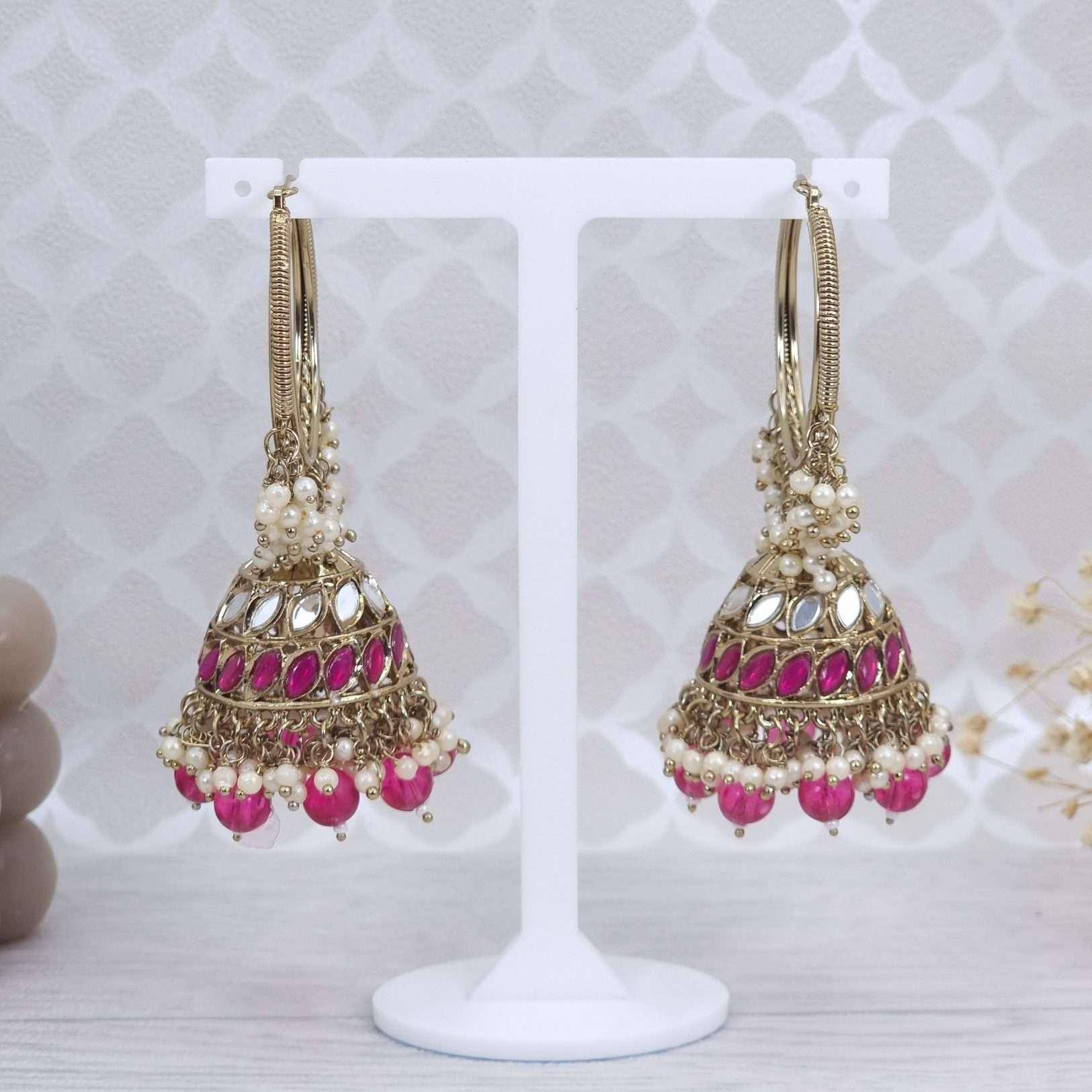 Ira- Antique Gold Mirrored Statement Jhumki Earrings - Fancy Fab Jewels