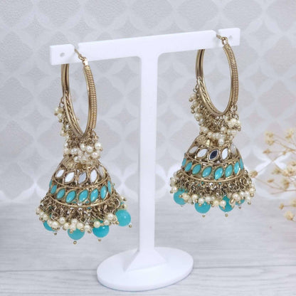 Ira- Antique Gold Mirrored Statement Jhumki Earrings - Fancy Fab Jewels