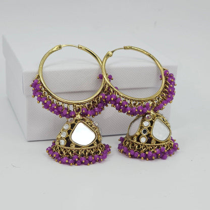 Husna: Antique Gold Mirrored Hoop Jhumki Bali Earrings - Elevate Your Style - Fancy Fab Jewels