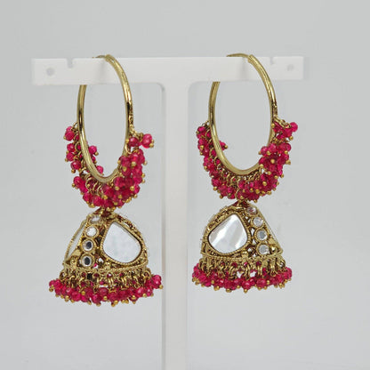 Husna: Antique Gold Mirrored Hoop Jhumki Bali Earrings - Elevate Your Style - Fancy Fab Jewels