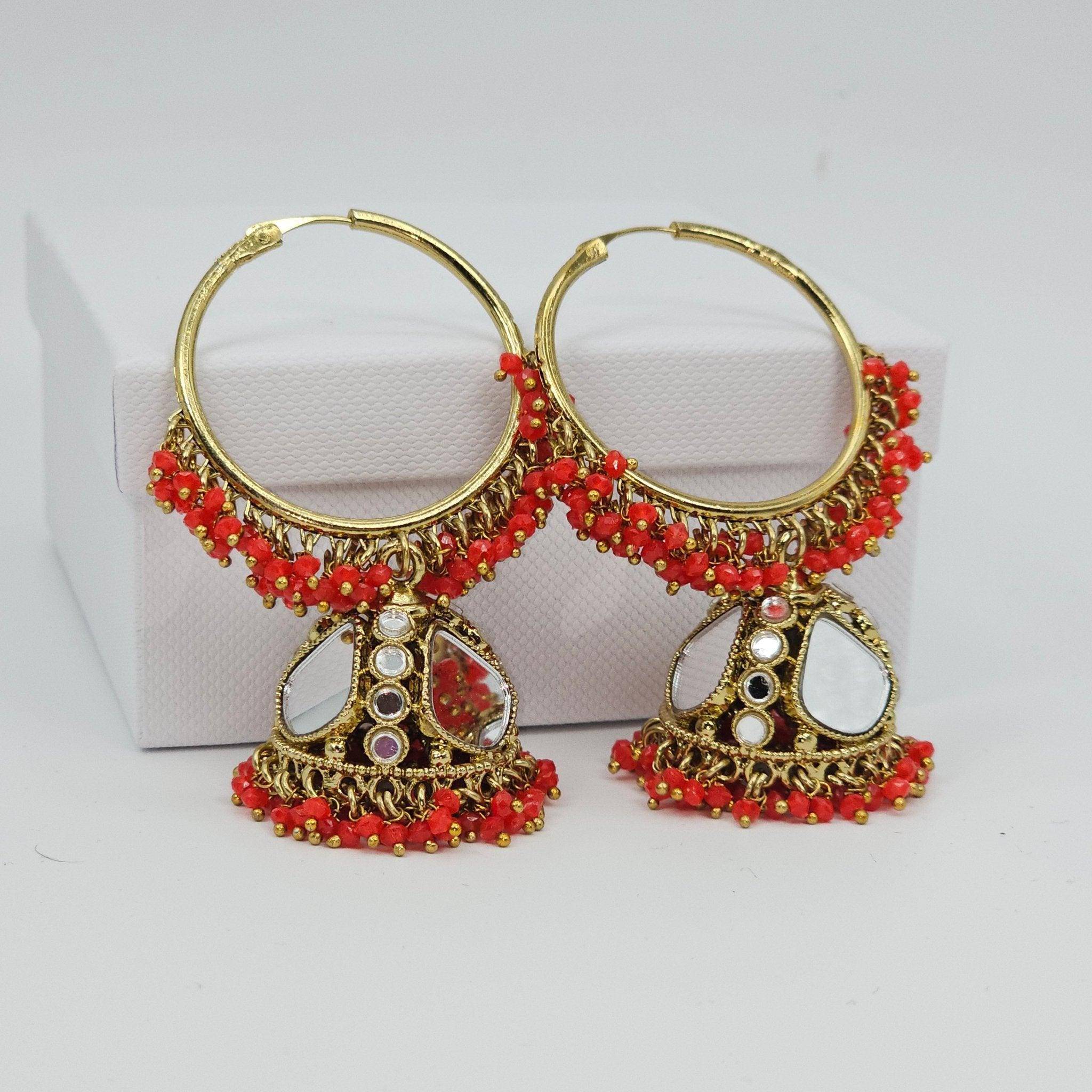 Husna: Antique Gold Mirrored Hoop Jhumki Bali Earrings - Elevate Your Style - Fancy Fab Jewels