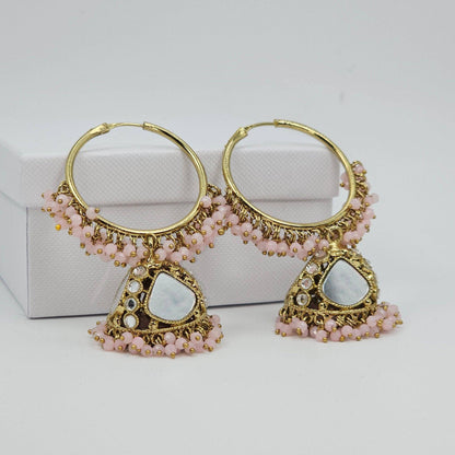 Husna: Antique Gold Mirrored Hoop Jhumki Bali Earrings - Elevate Your Style - Fancy Fab Jewels