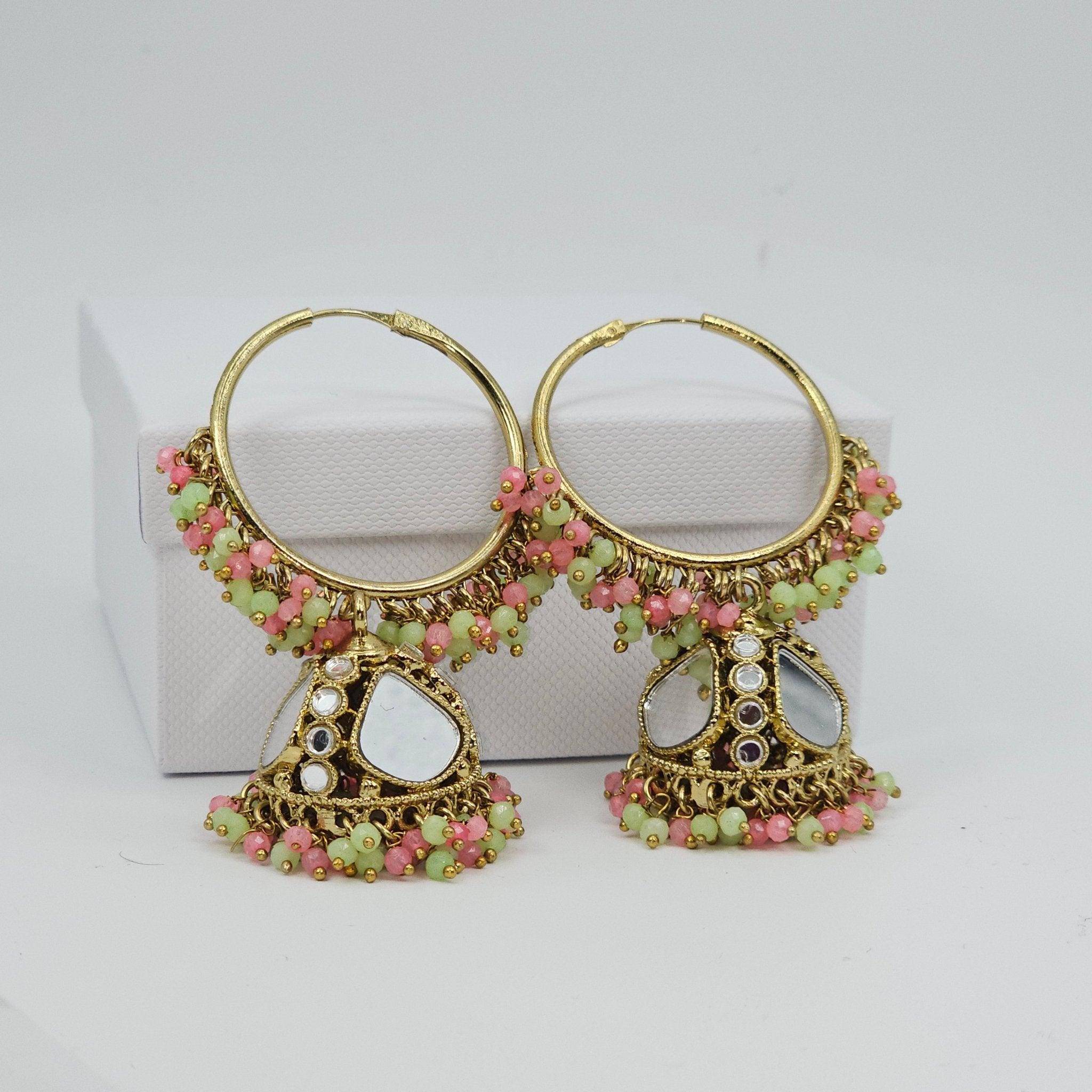 Husna: Antique Gold Mirrored Hoop Jhumki Bali Earrings - Elevate Your Style - Fancy Fab Jewels