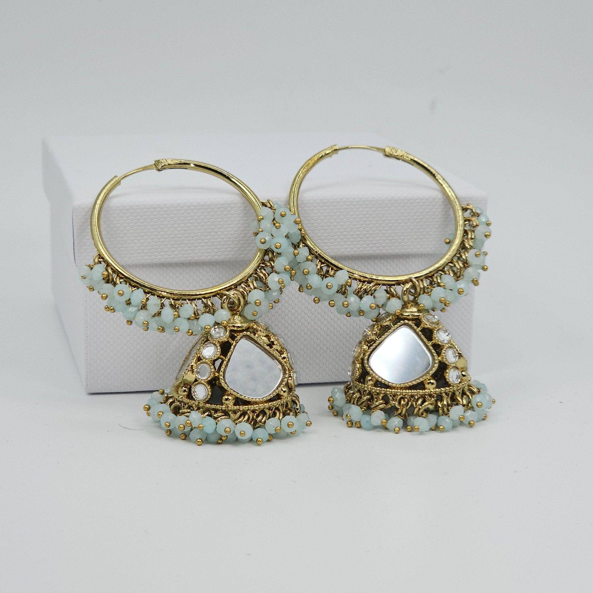 Husna: Antique Gold Mirrored Hoop Jhumki Bali Earrings - Elevate Your Style - Fancy Fab Jewels