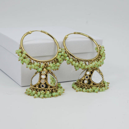 Husna: Antique Gold Mirrored Hoop Jhumki Bali Earrings - Elevate Your Style - Fancy Fab Jewels