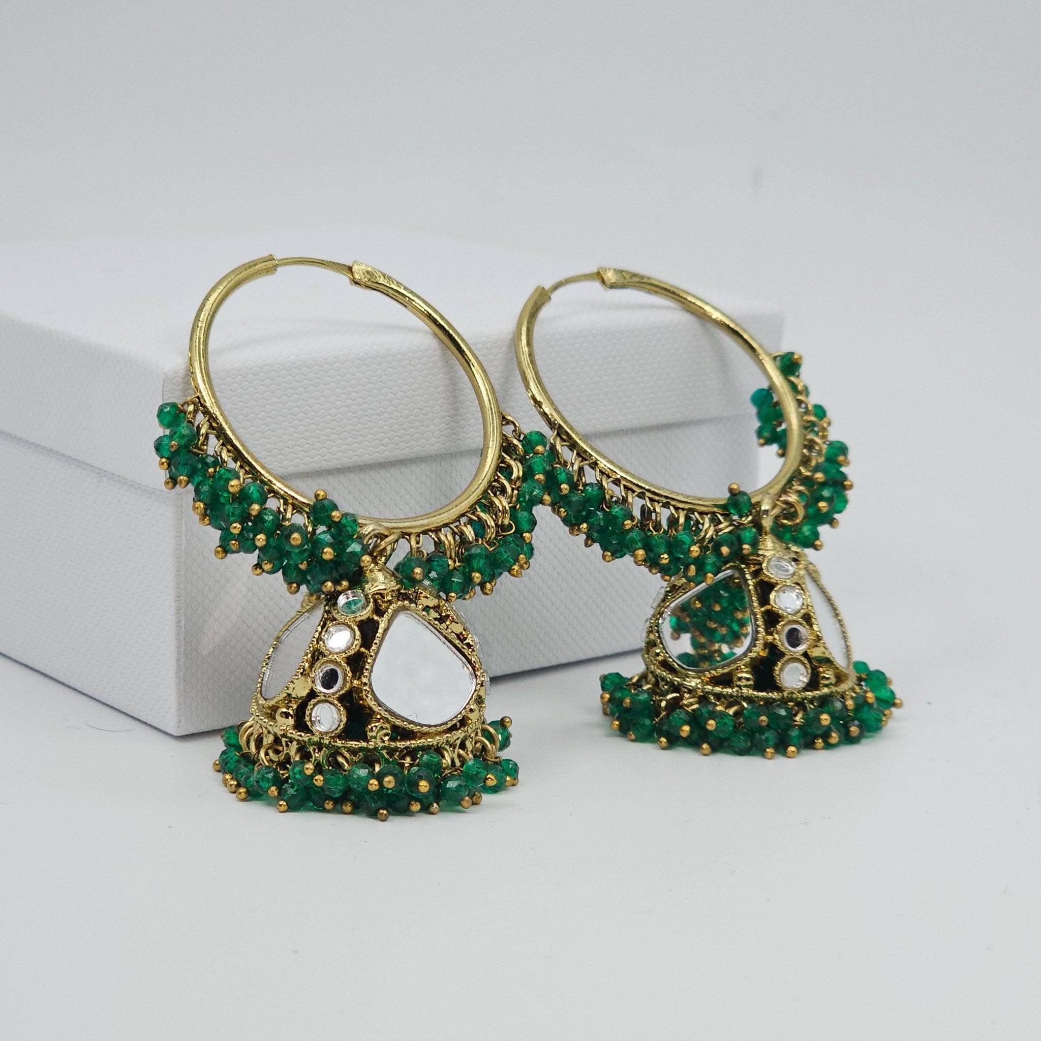 Husna: Antique Gold Mirrored Hoop Jhumki Bali Earrings - Elevate Your Style - Fancy Fab Jewels