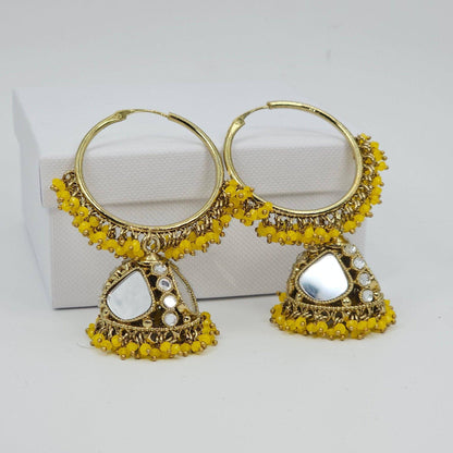 Husna: Antique Gold Mirrored Hoop Jhumki Bali Earrings - Elevate Your Style - Fancy Fab Jewels