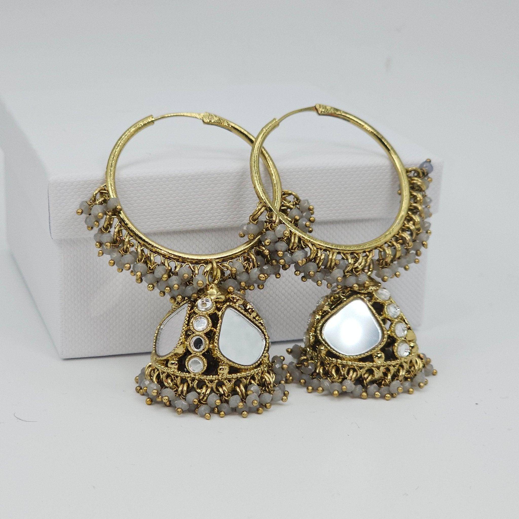 Husna: Antique Gold Mirrored Hoop Jhumki Bali Earrings - Elevate Your Style - Fancy Fab Jewels