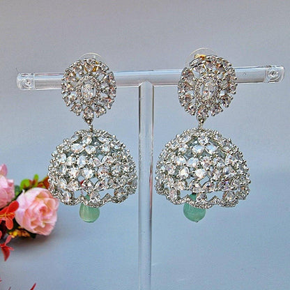 Haya Silver AD Jhumka Earrings - Fancy Fab Jewels